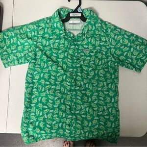 Columbia Green and White Button Down Shirt
